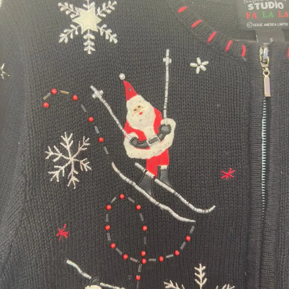 VTG Designers Originals Studio Fa La La Christmas Zip Up Cardigan Sweater Size L - Picture 11 of 13